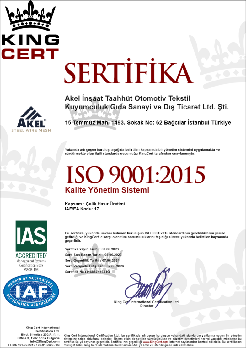 2023 Akel İnşaat ISO 9001 Sertifikası