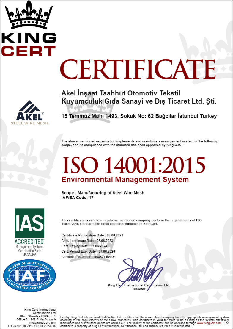 2023 Akel Construction ISO 14001 Certificate