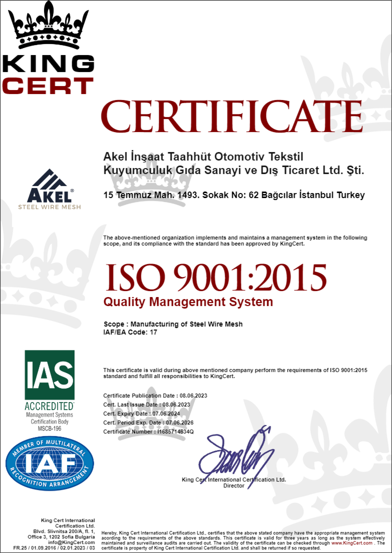 2023 Akel Construction ISO 9001 Certificate
