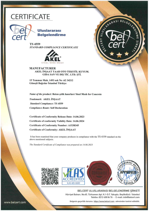 2023 Akel Construction Steel mesh for Concrete Certificate